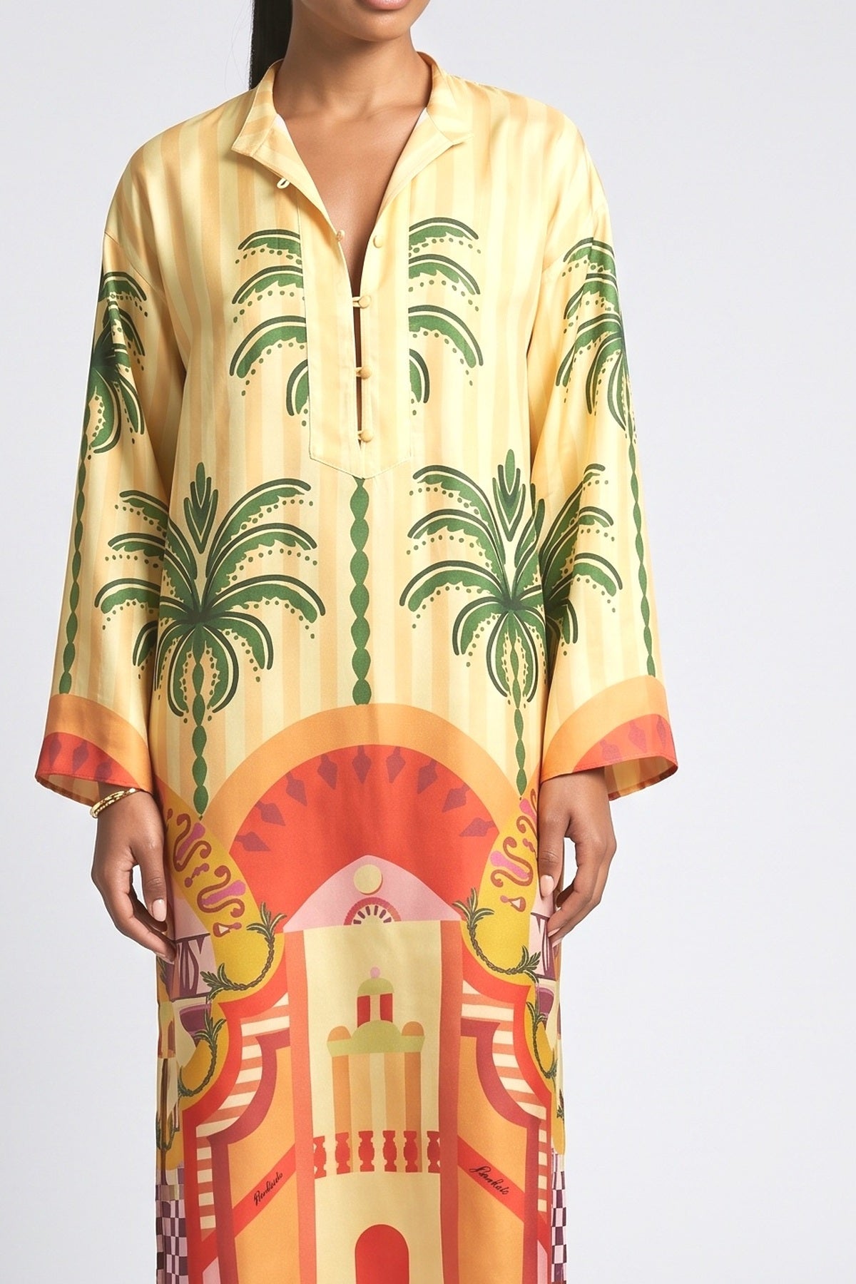 Yellow Satin Relaxed Midi Dress, fabric detail
