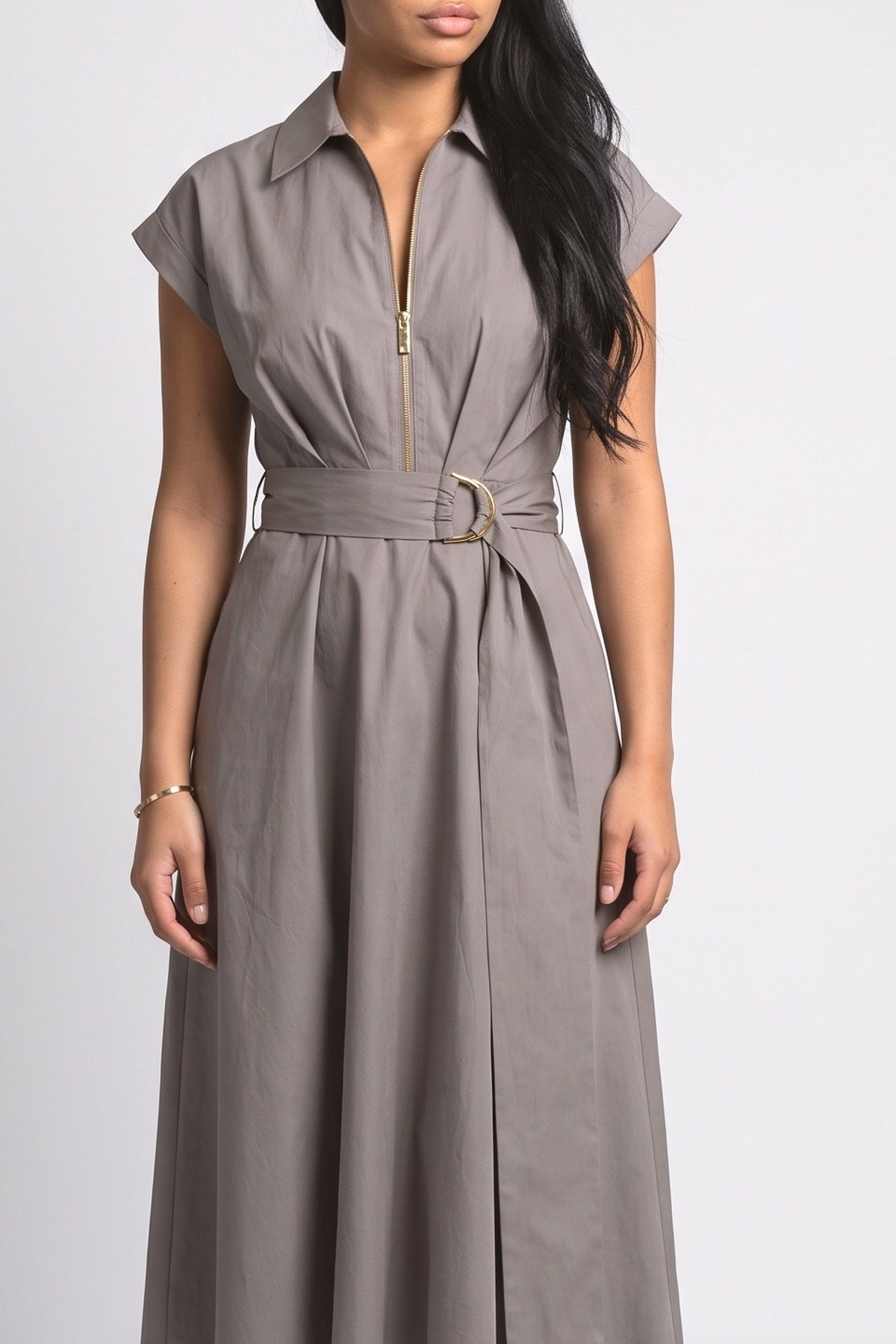 Cream White Shirt Style Midi Dress, fabric detail