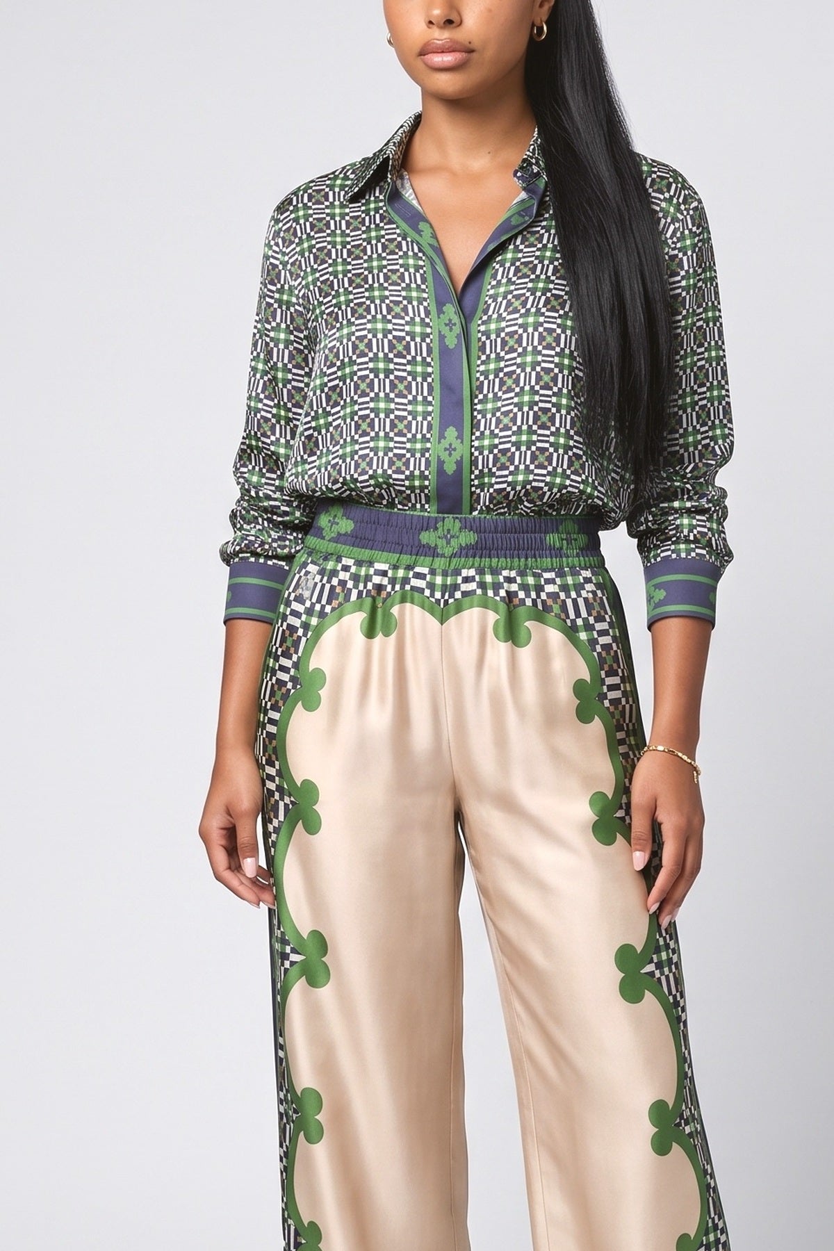Geometric Satin Top, fabric detail
