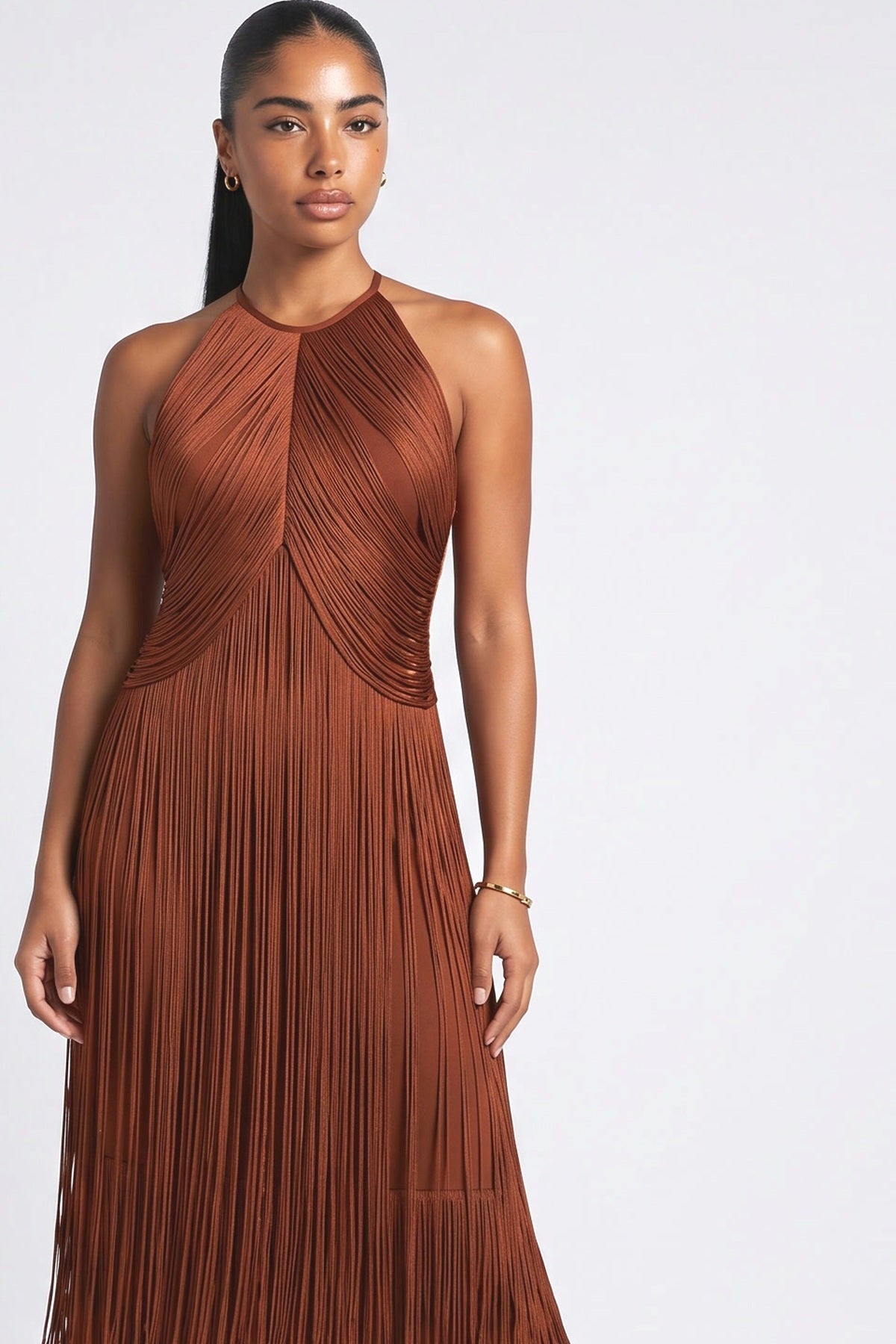 Halter Neck Sleeveless Maxi Dress, fabric detail