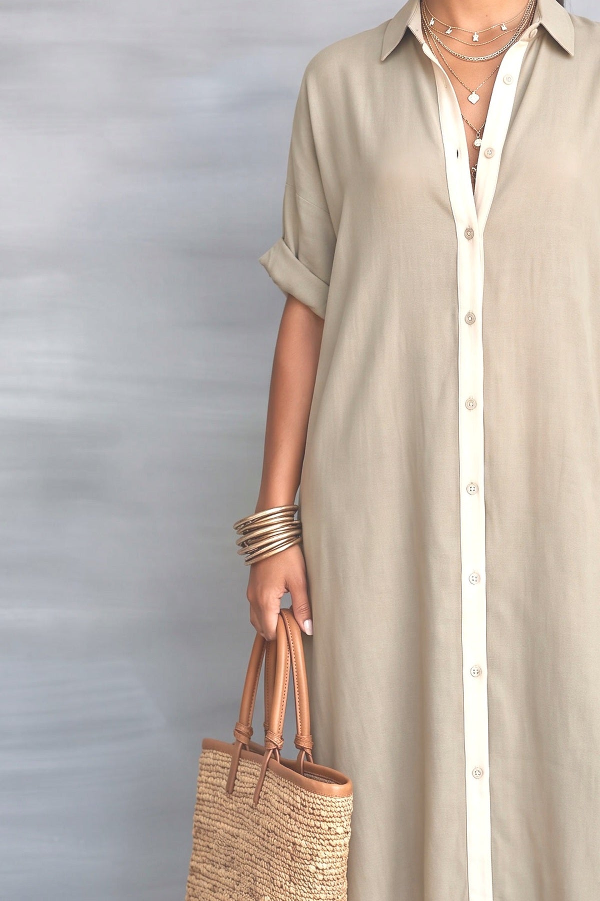 Beige Relaxed Maxi Dress, fabric detail