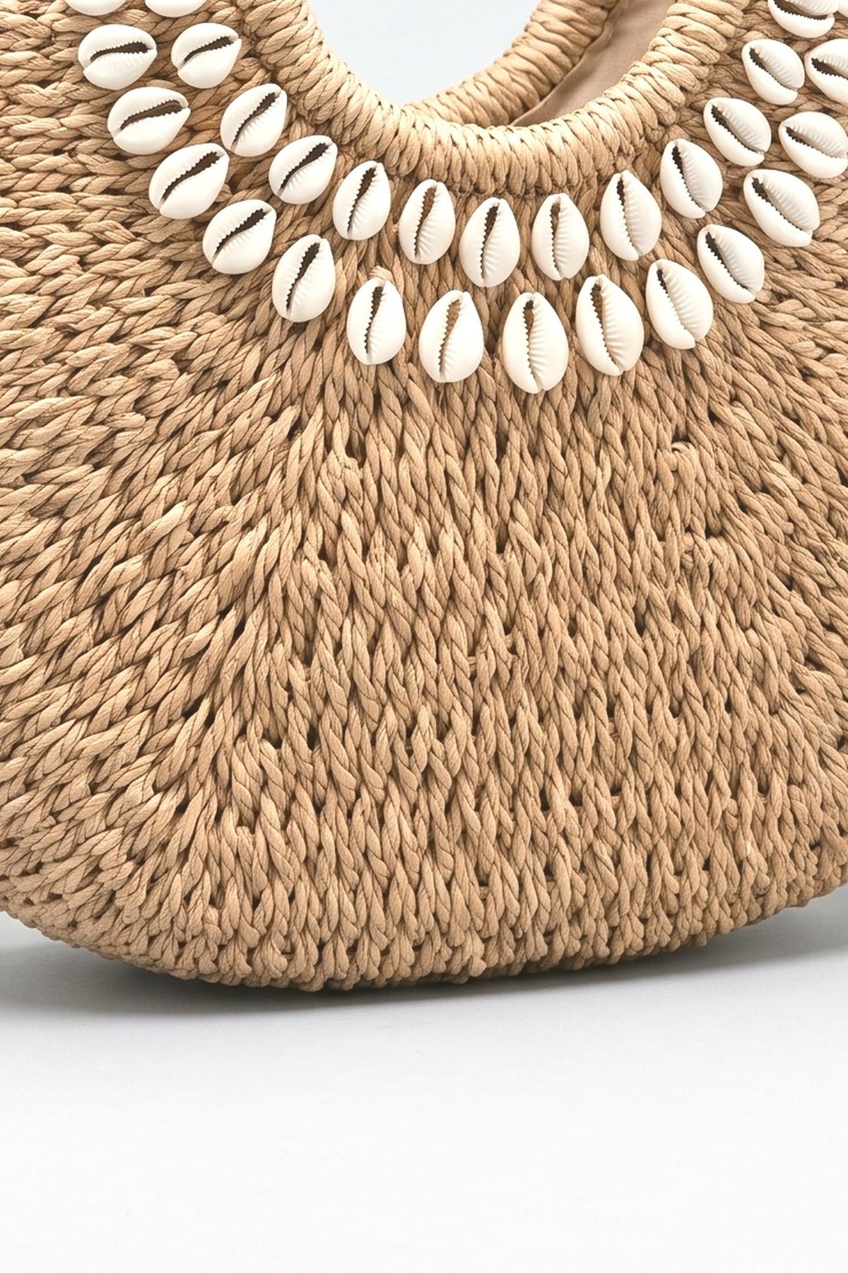 Shell Decor Straw Bag, fabric detail