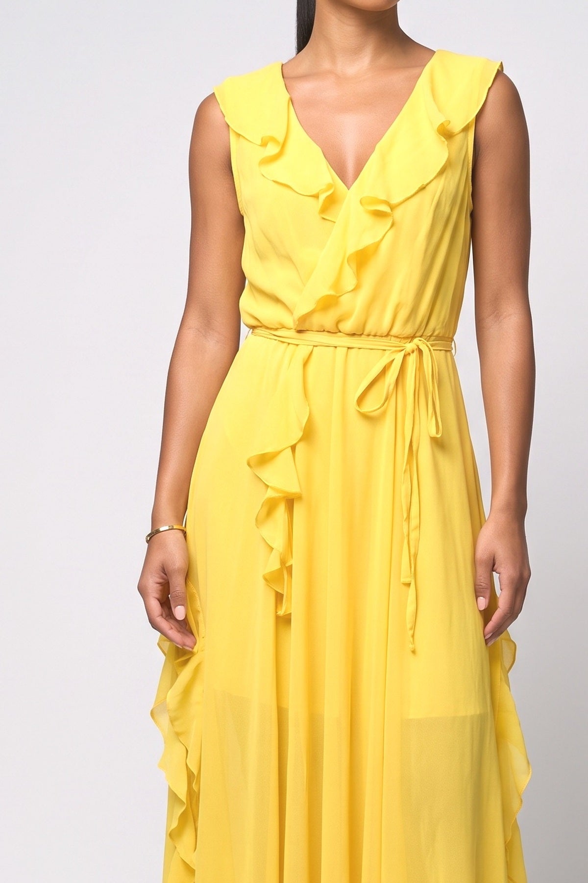 V-Neck Ruffle Maxi Dress, fabric detail