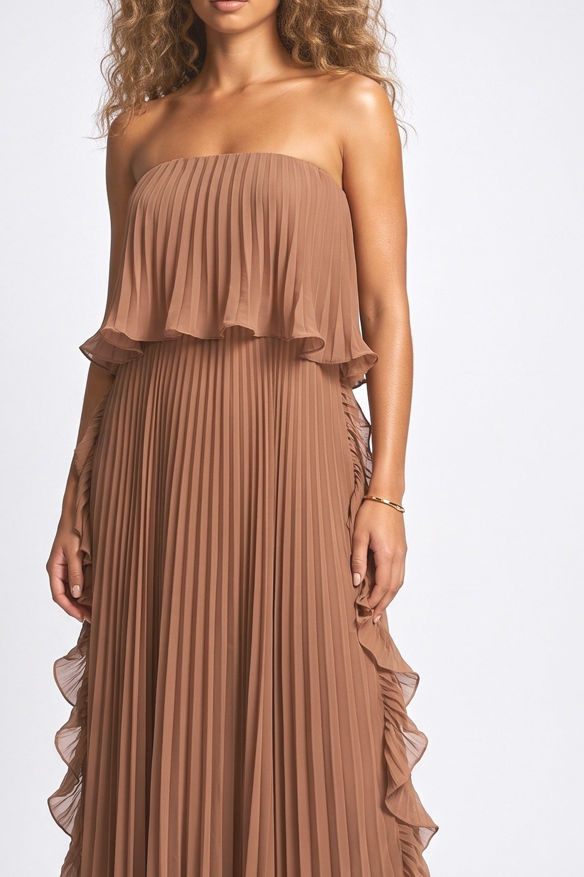 Chiffon Strapless Pleated Maxi Dress, fabric detail