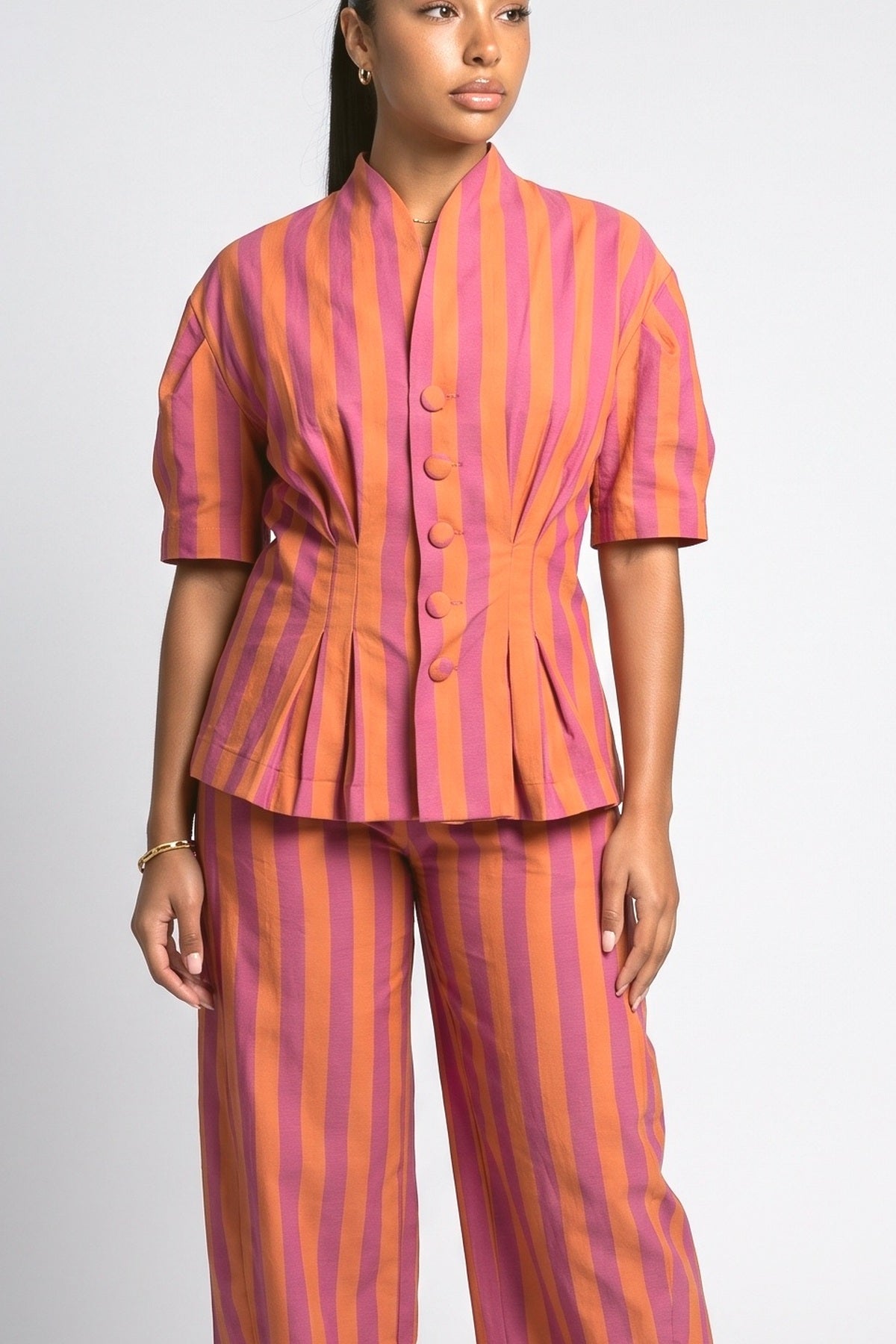 Colorblock Stripe Two-Piece Set, fabric detail