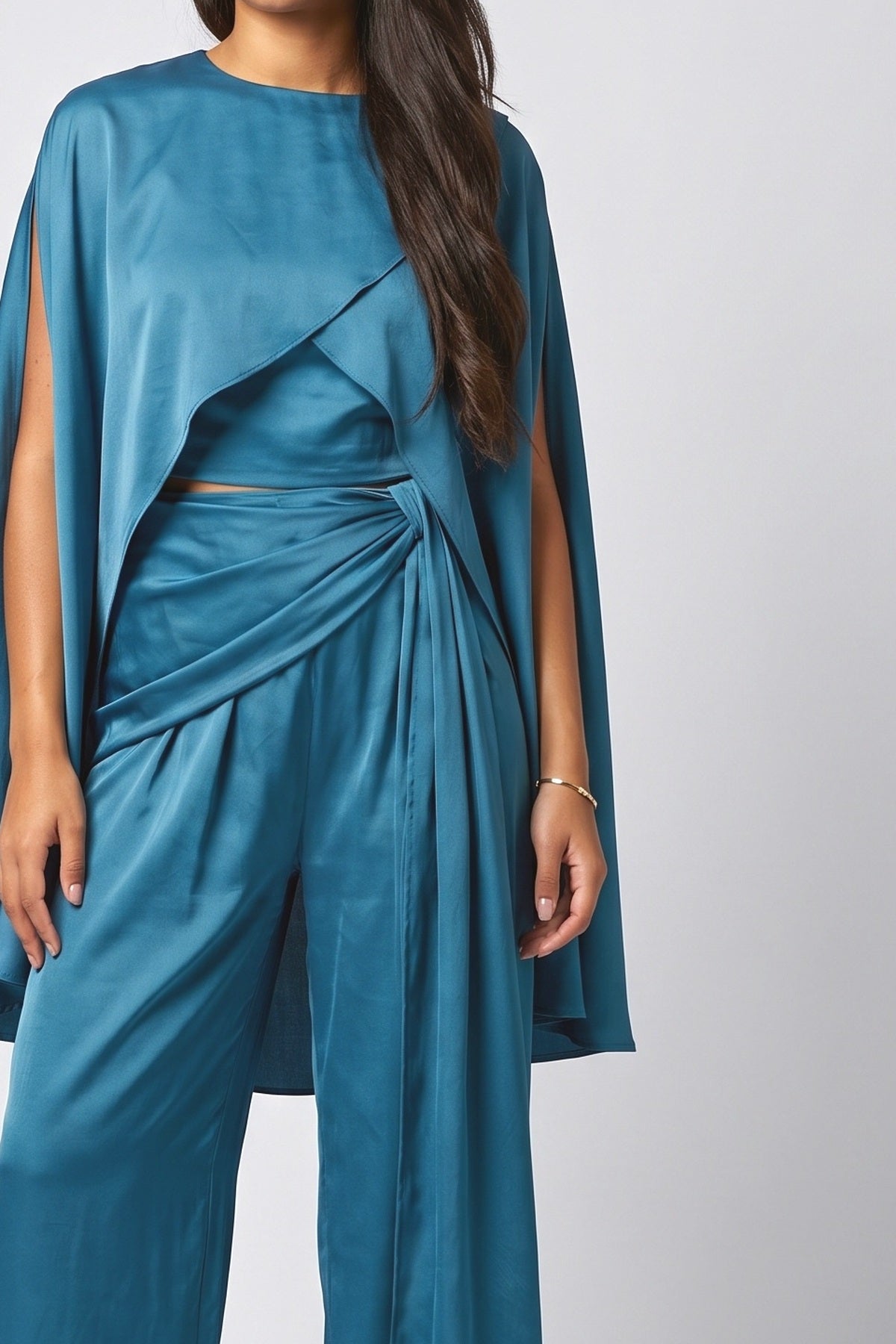 Blue Draped Outfit Set, fabric detail