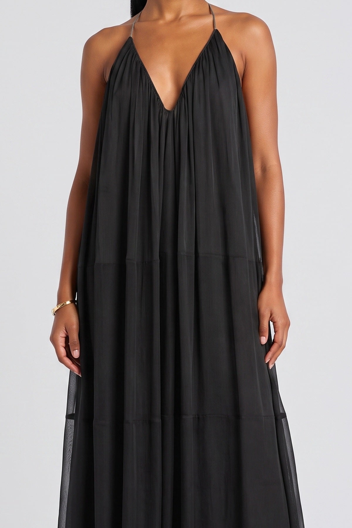 Chiffon V-Neck Flowy Maxi Dress, fabric detail