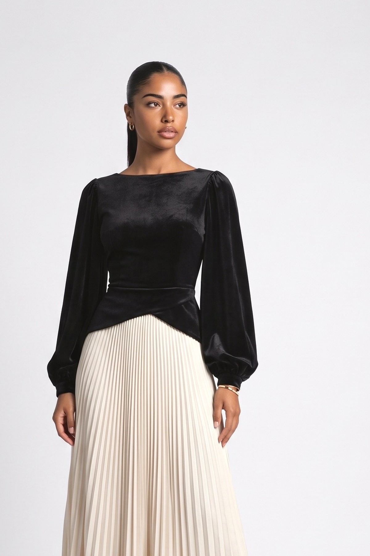 Black Velvet Pleated Maxi Dress, fabric detail