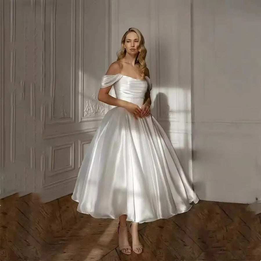 Maxi White Satin One-Shoulder Bridesmaid Dress
