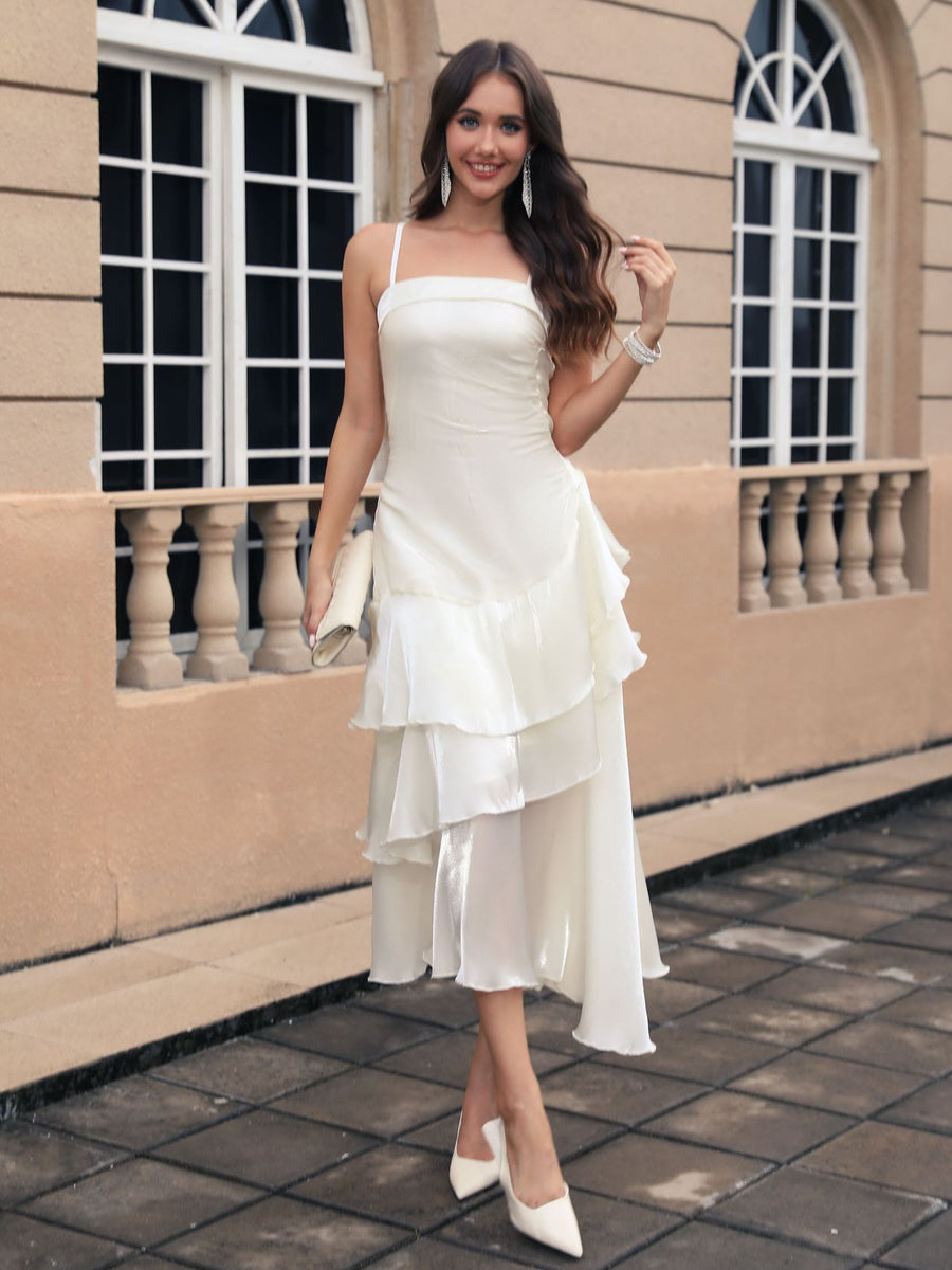 Ivory Spaghetti Strap Long Prom Dress