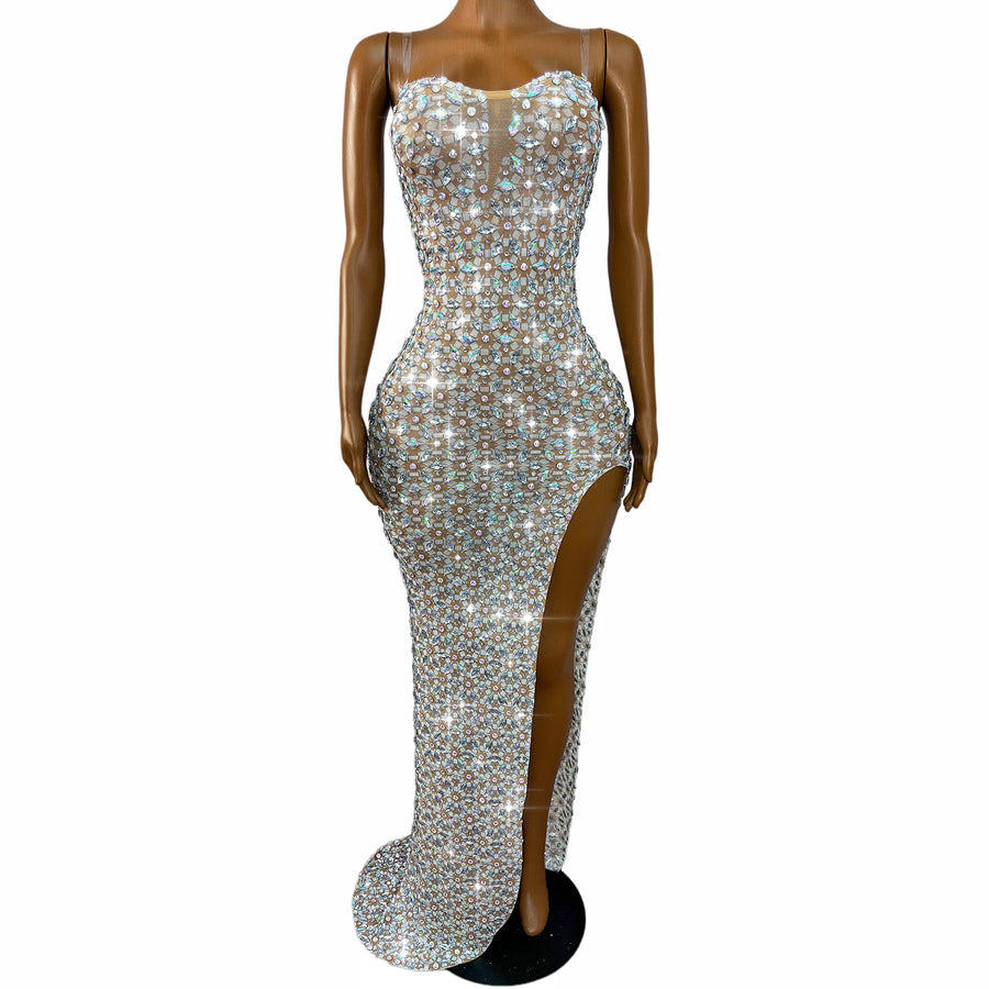 White Strapless Rhinestone Wedding Guest Dress