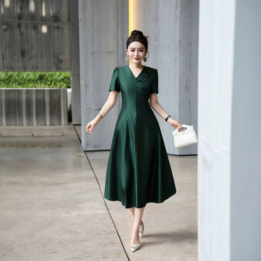 Navy V-Neck Plus Size Formal Dress