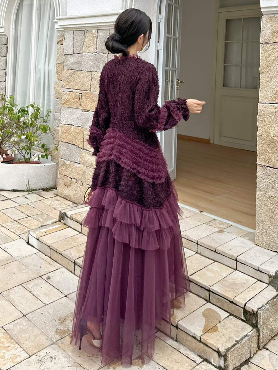Purple Tulle Jacquard Long Prom Dress