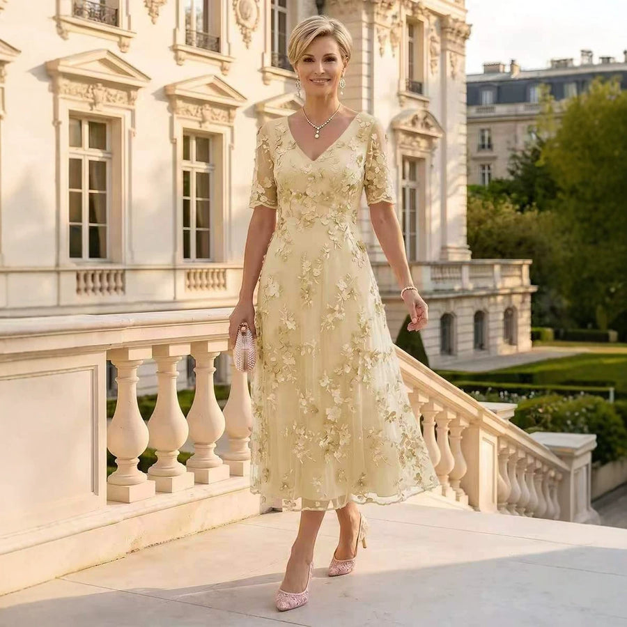 Lace V-Neck Long Prom Dress