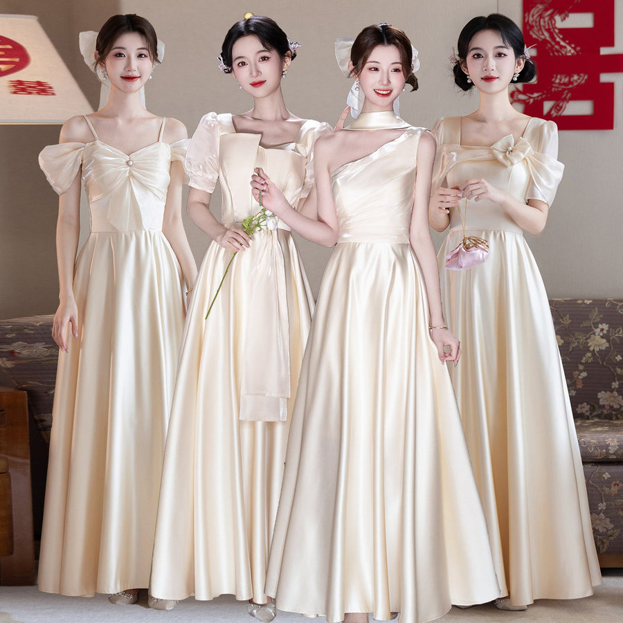 Champagne Maxi Satin Bridesmaid Dress