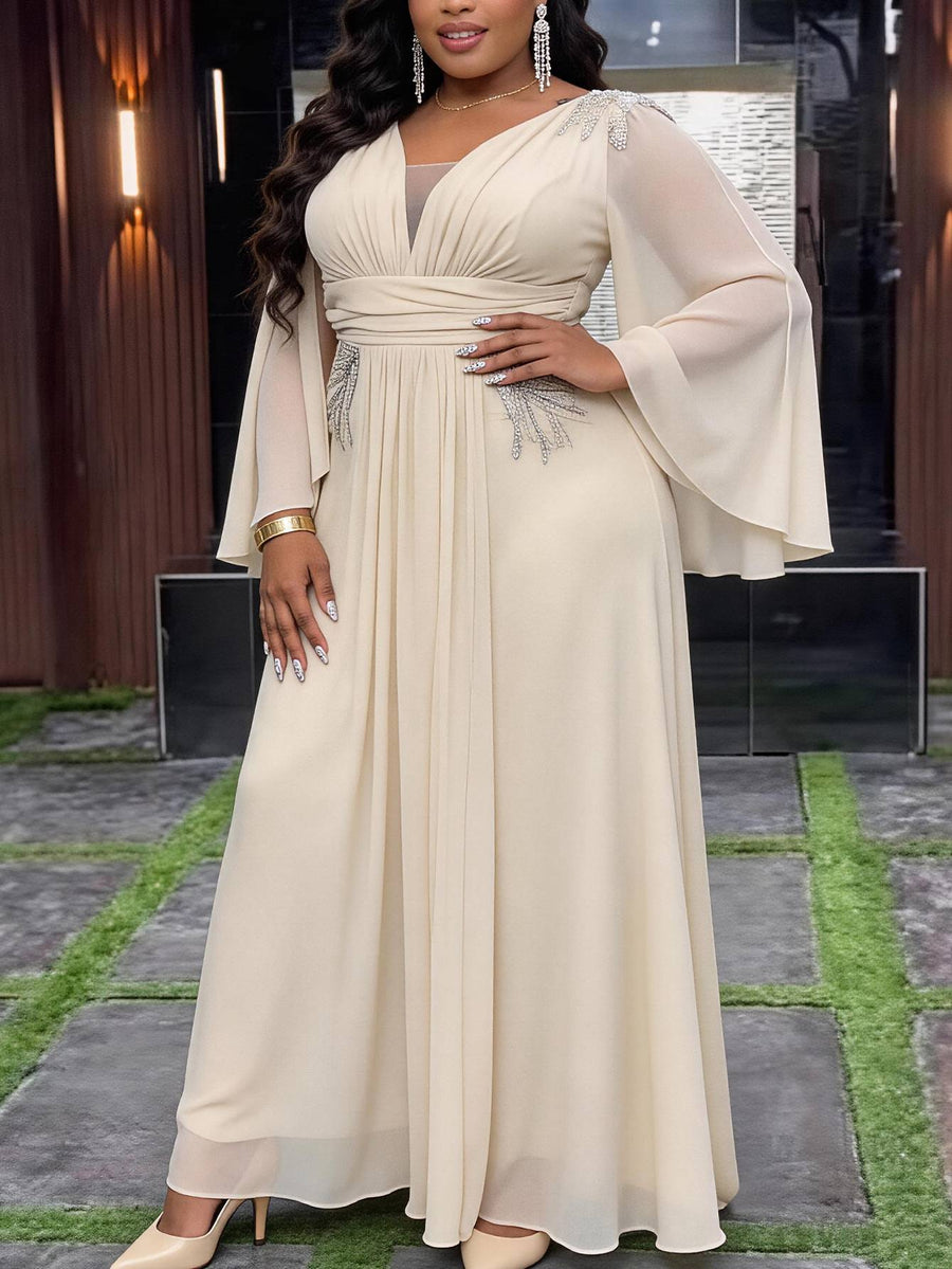 Champagne Chiffon V-Neck Plus Size Formal Dress