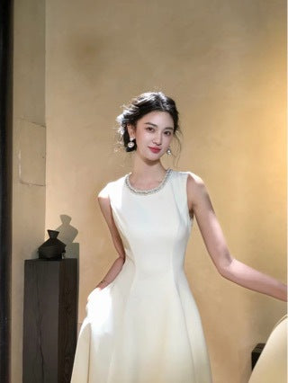 Beige Sleeveless Ball Gown Graduation Dress