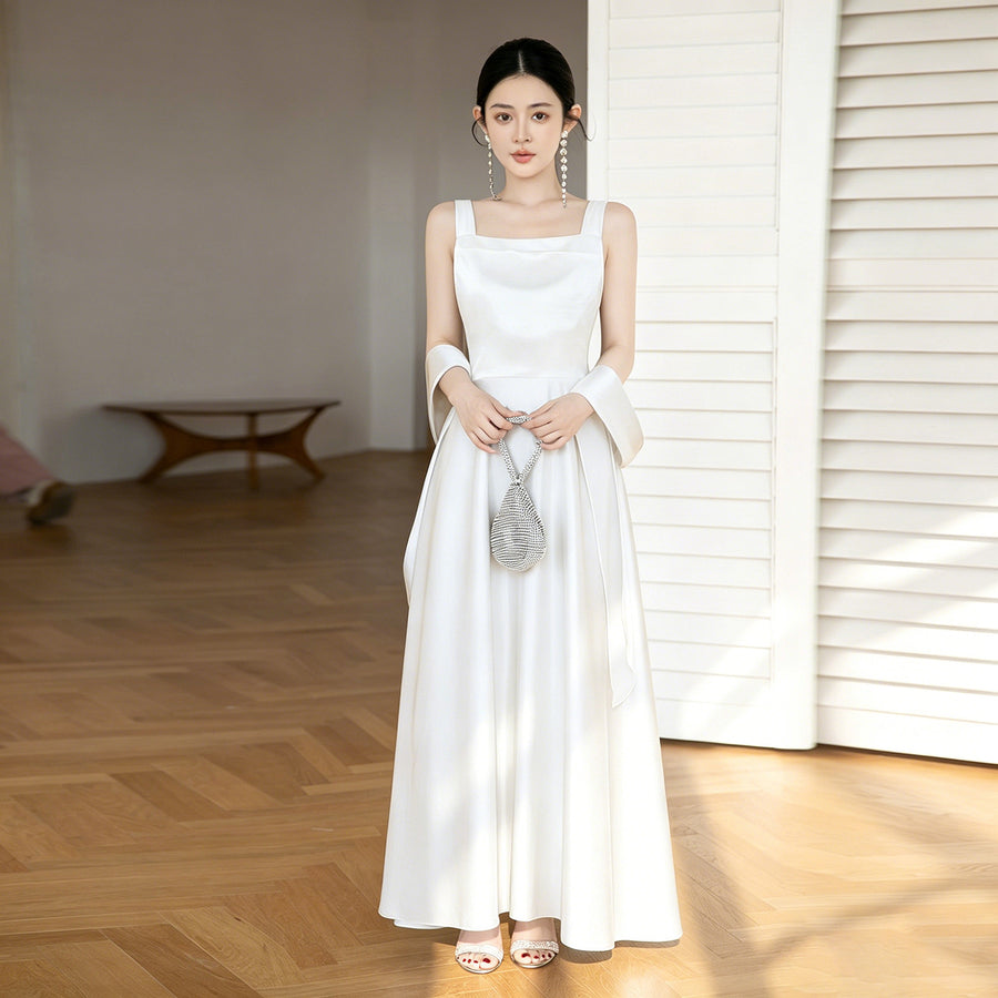 White Maxi Satin Bridesmaid Dress