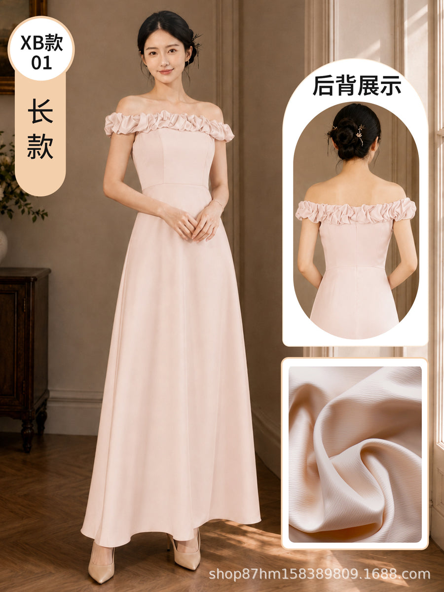 Satin Strapless Neo-Chinese Bridesmaid Dress