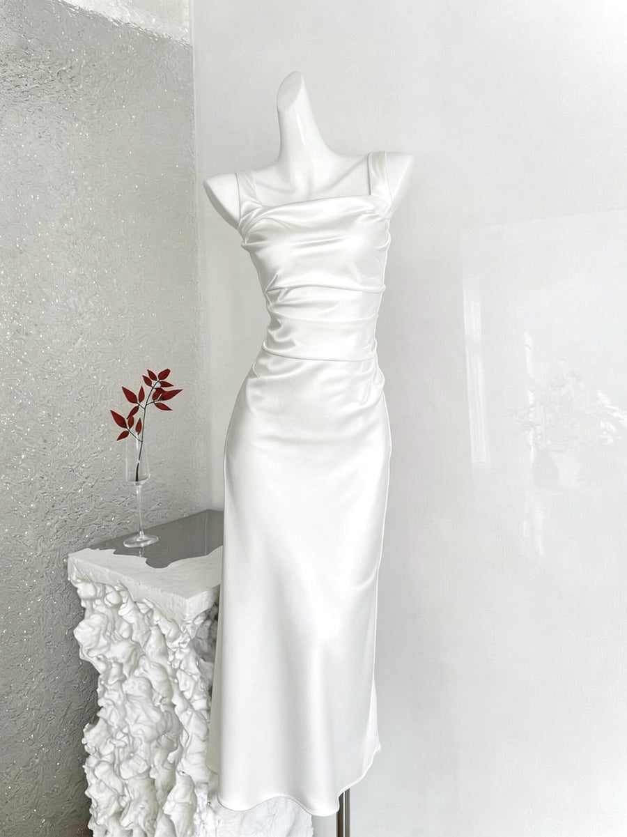 Champagne Satin Sleeveless Graduation Dress