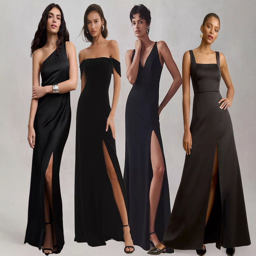 Black Formal Satin Bridesmaid Dress