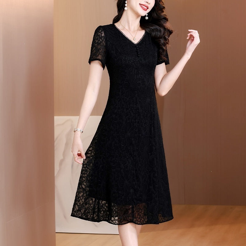 Black Lace A-Line Plus Size Formal Dress