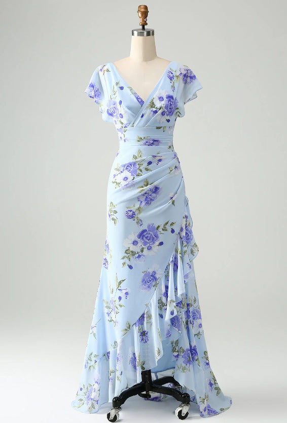 Sky Blue A-Line Wedding Guest Dress