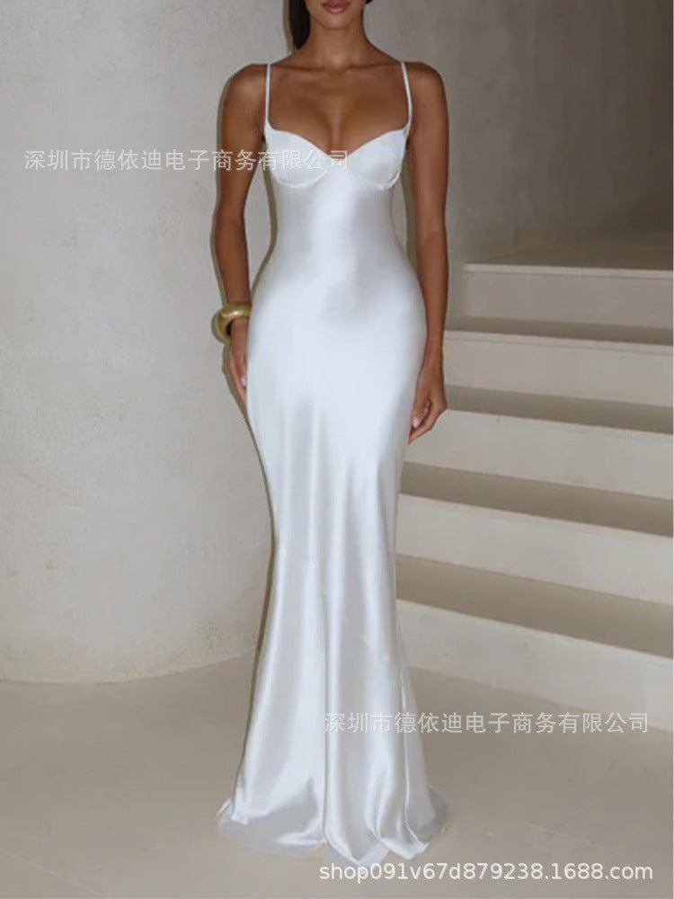 Satin Spaghetti Strap Long Prom Dress