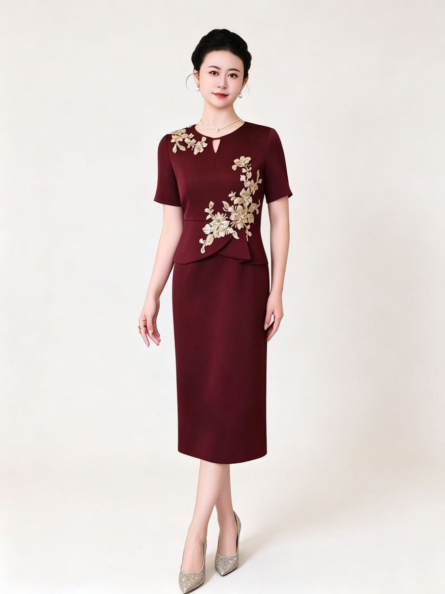 Wine Two Piece Bodycon Long Prom Dress