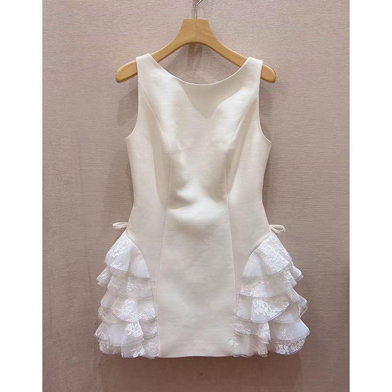 Ivory Lace Sleeveless Short Homecoming Dress