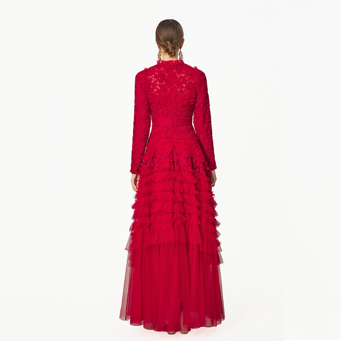 Red Round Neck Ball Gown Plus Size Formal Dress