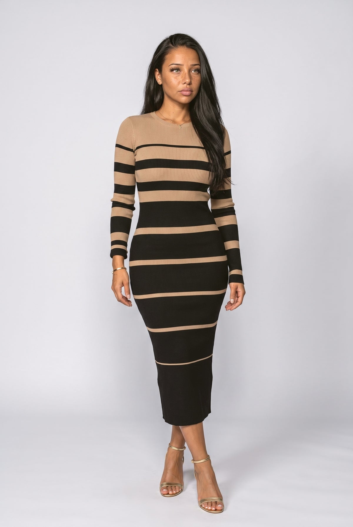 Knit Striped Bodycon Midi Dress