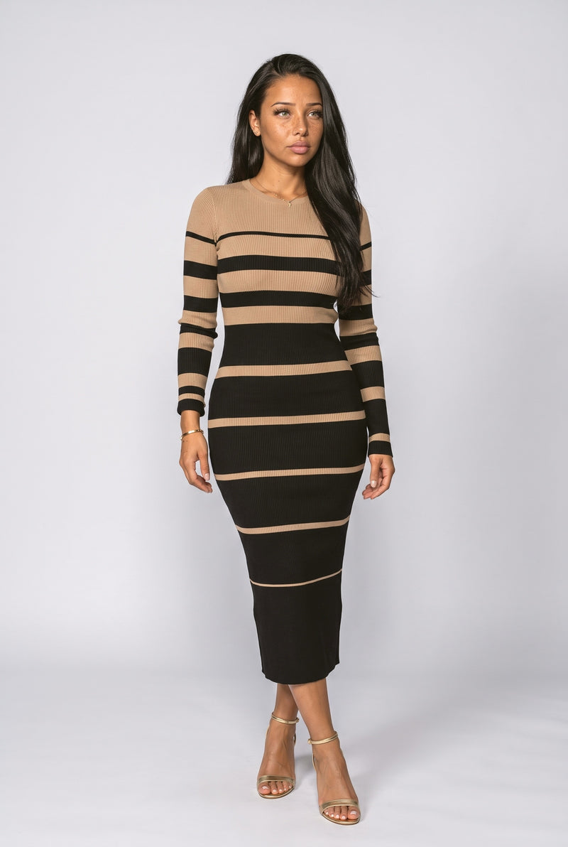 Knit Striped Bodycon Midi Dress