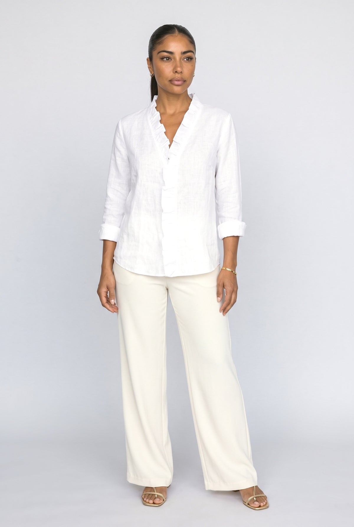 V-Neck Long Sleeve Ruffle Blouse