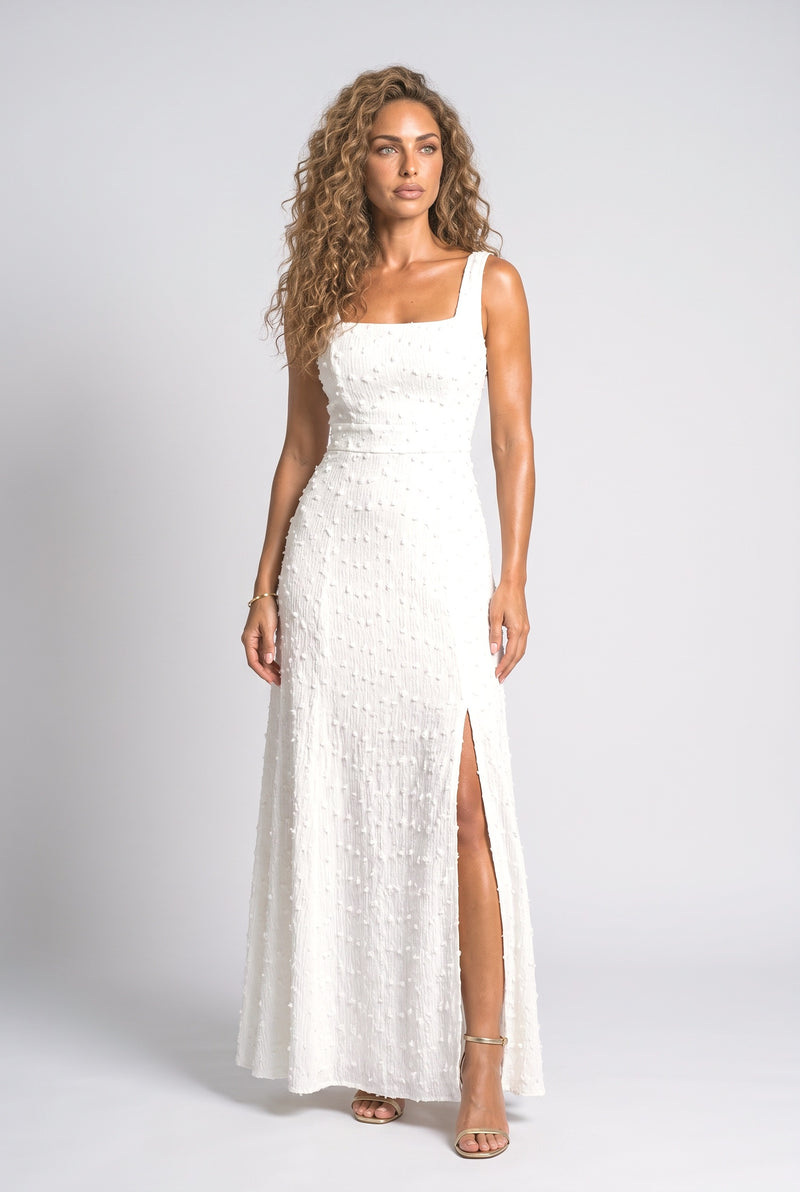 White Square Neck Maxi Dress