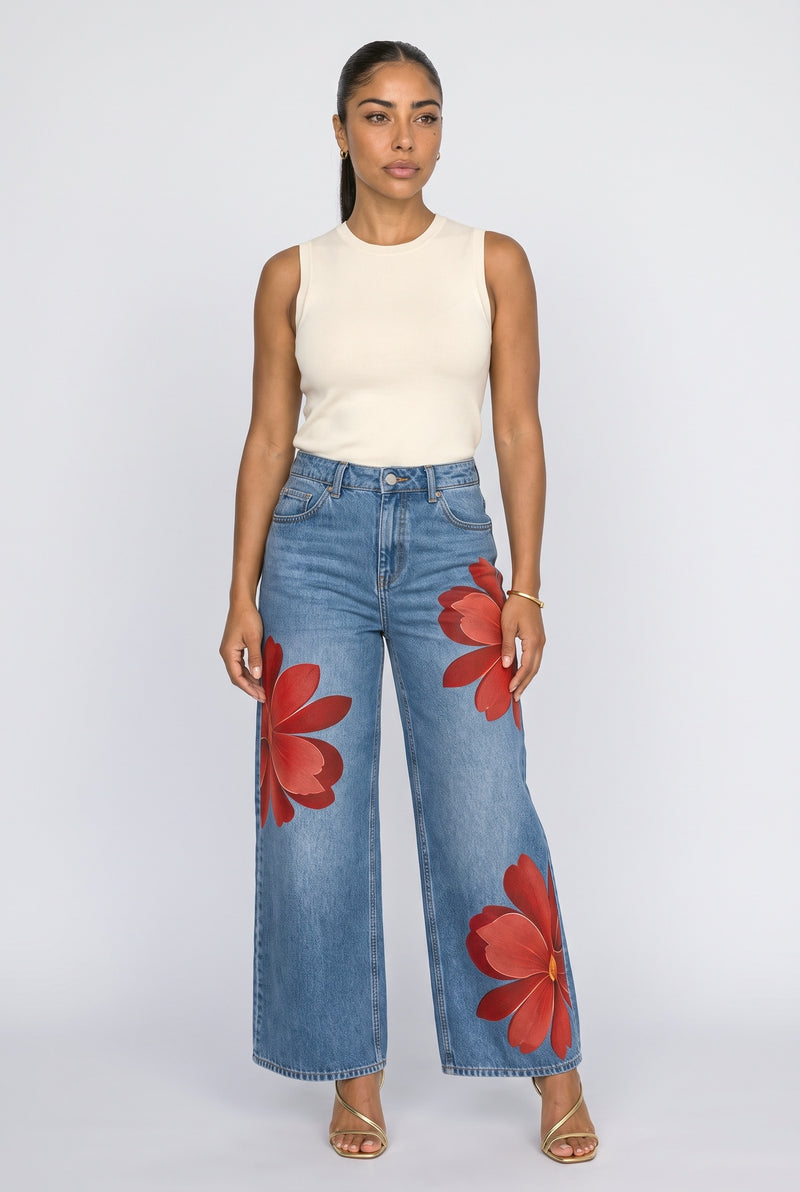 Red Floral Jeans