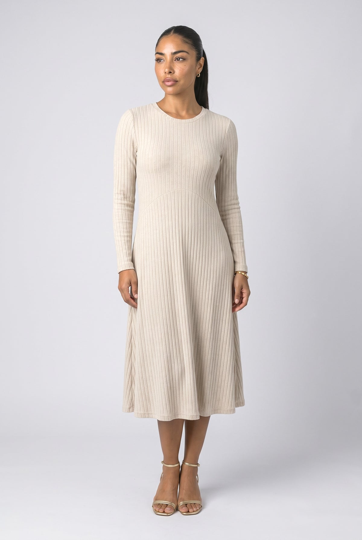 Ribbed A-Line Midi Dress