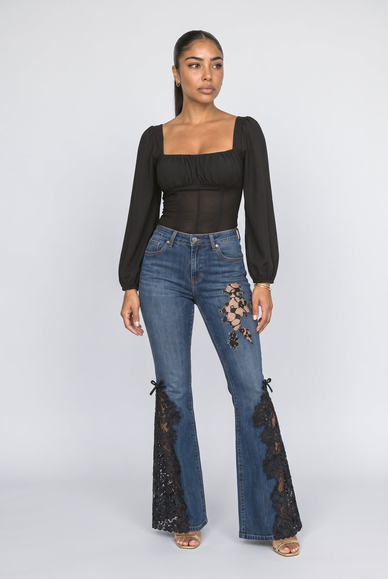 Navy Lace Floral Jeans