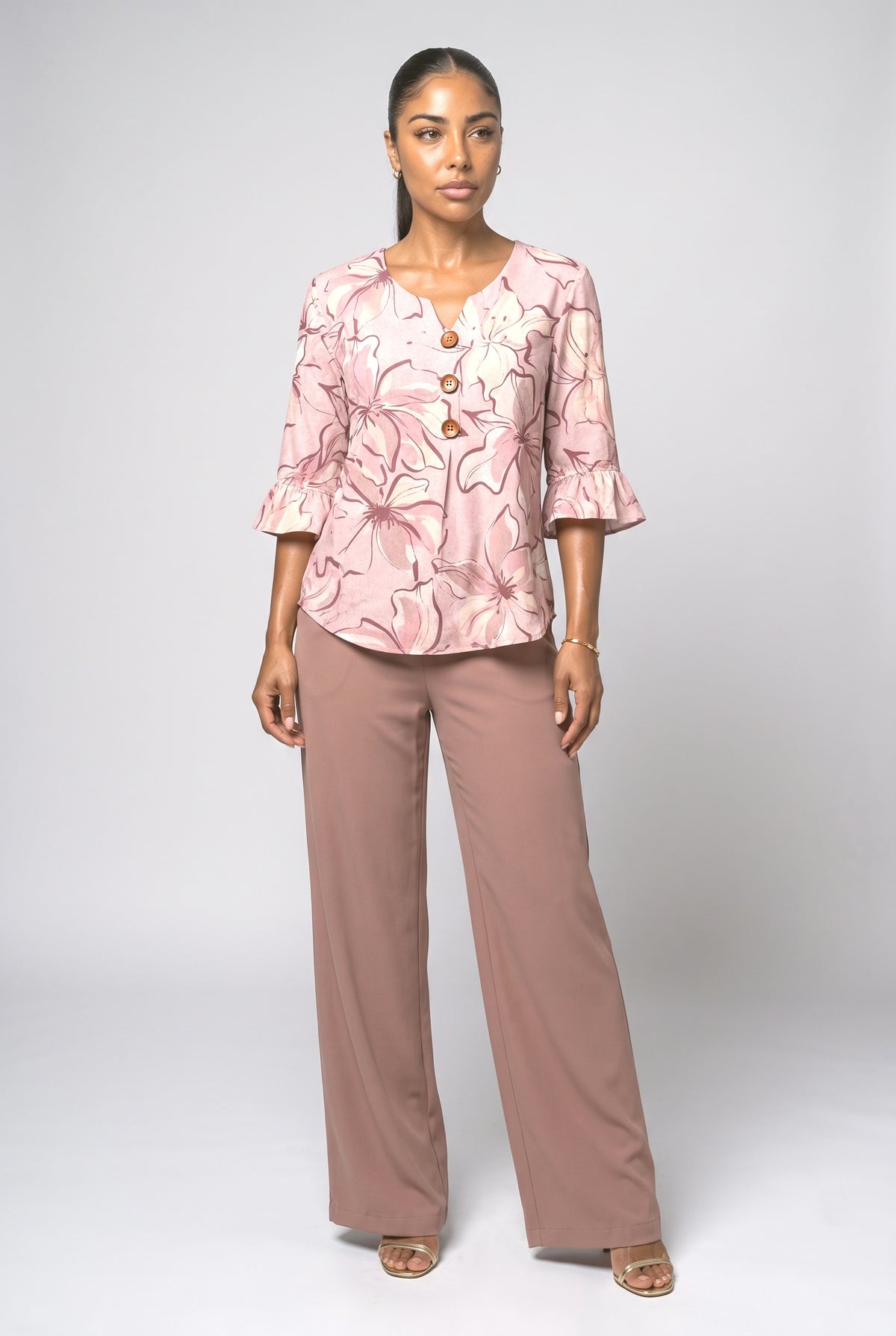 V-Neck Floral Ruffle Blouse