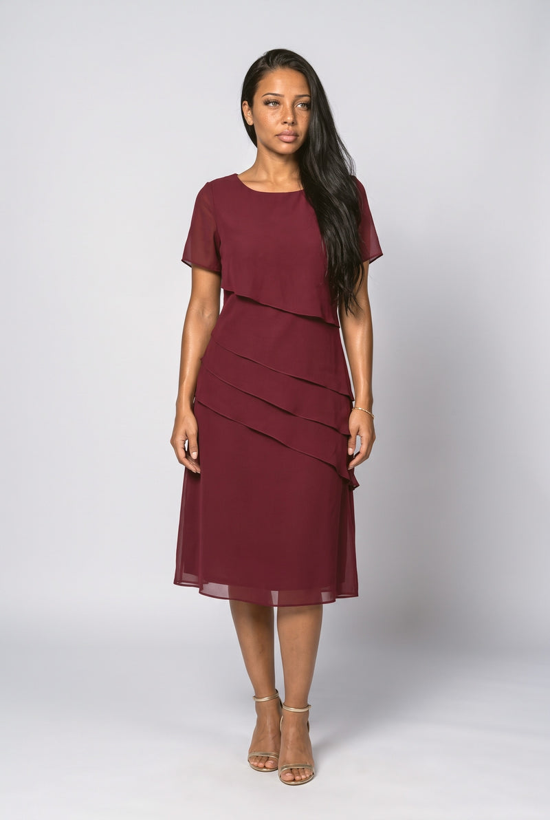Burgundy Ruffle Midi Dress