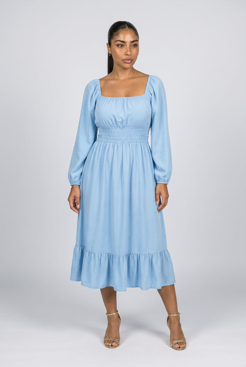 Square Neck Ruffle Midi Dress