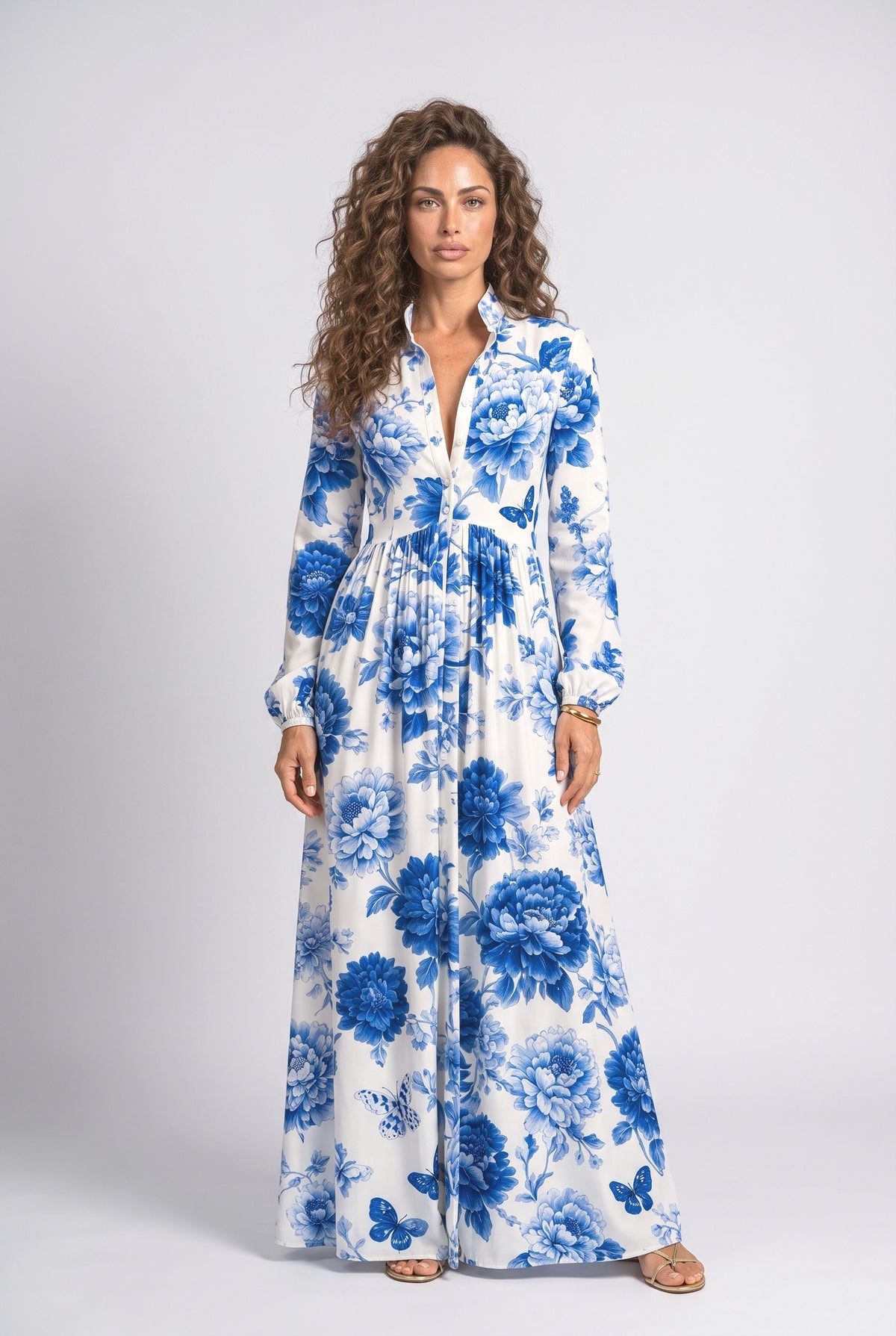 Blue Floral Summer Dress, Blue