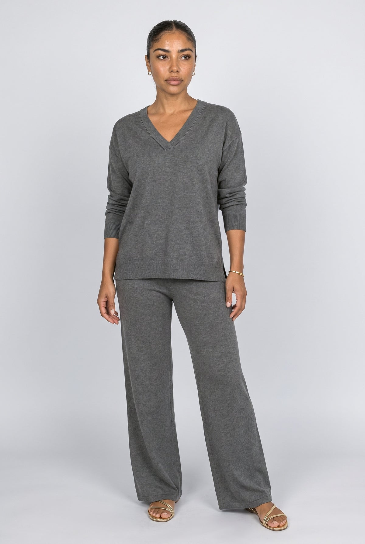 Knit V-Neck Pants Set Women