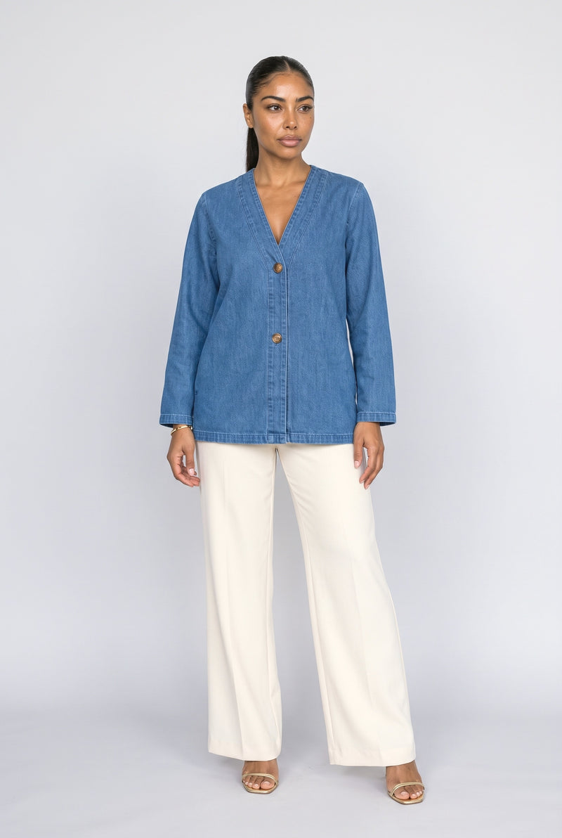 V-Neck Denim Jacket