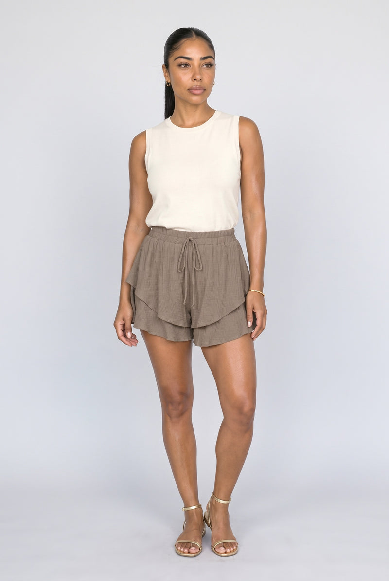 Taupe Ruffle Shorts