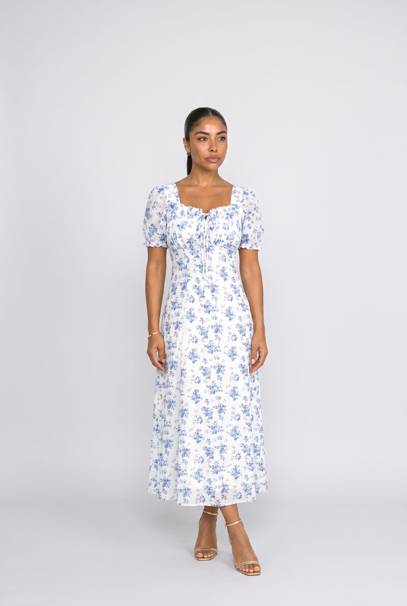 White Floral Midi Dress