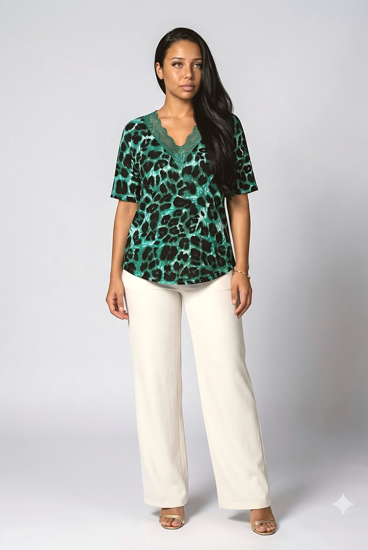 Lace V-Neck Leopard Blouse