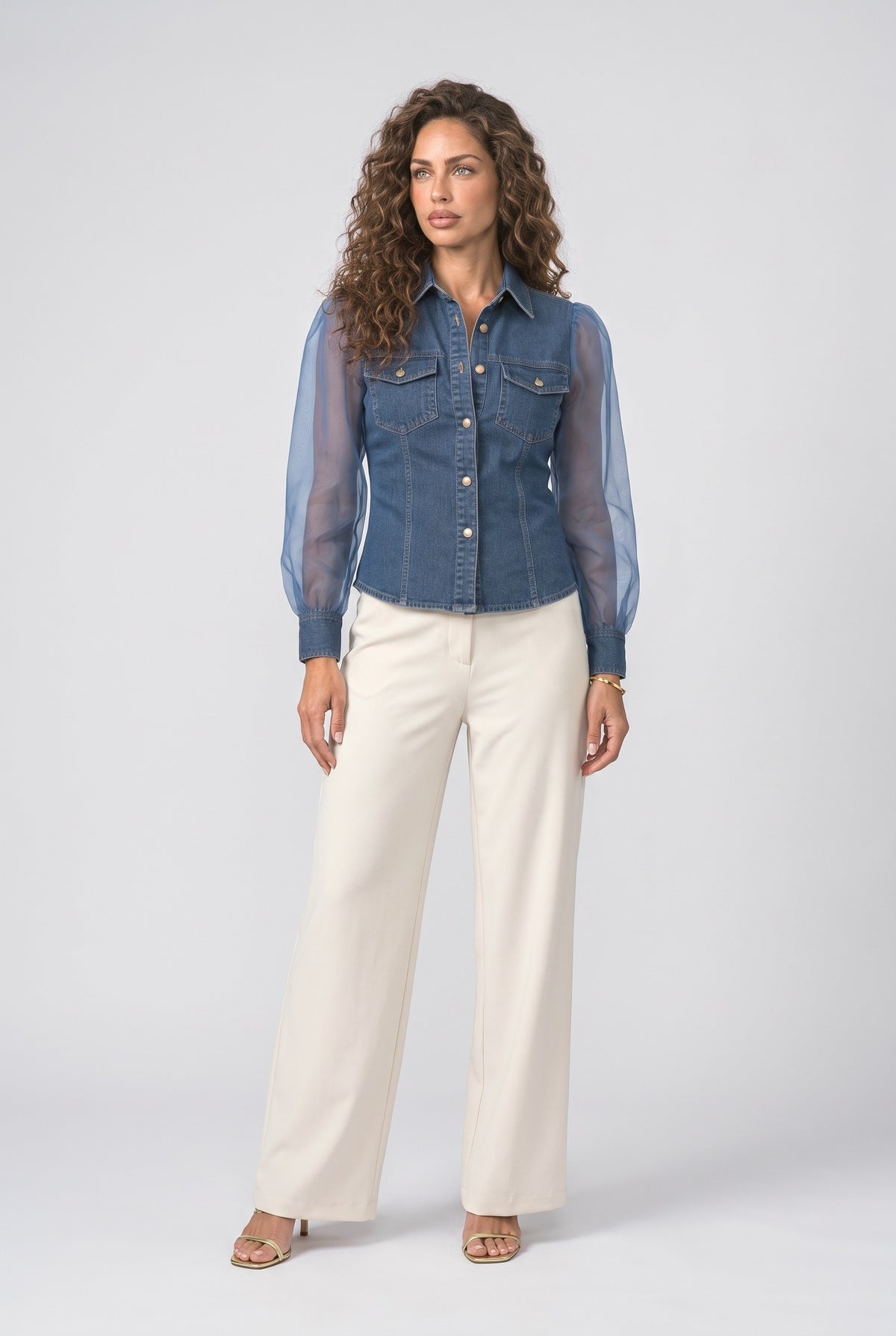 Denim Puff Sleeve Blouse