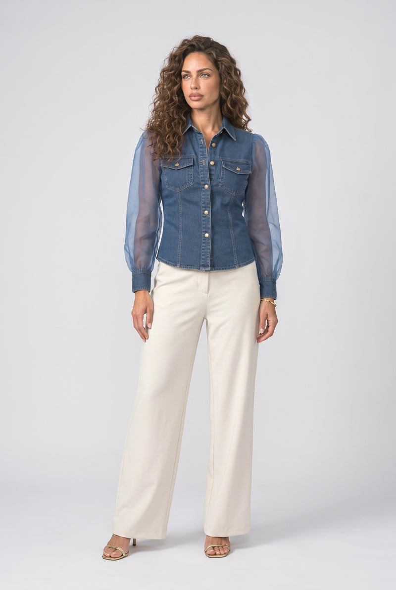 Denim Puff Sleeve Blouse