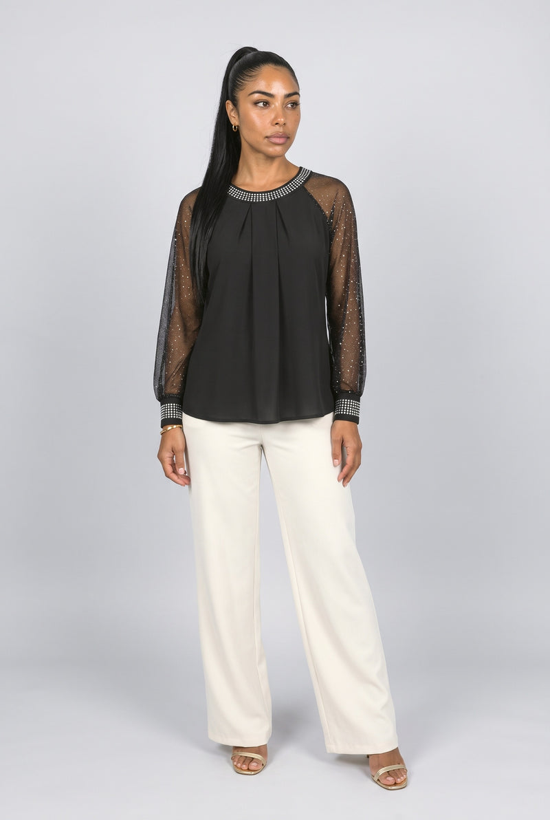 Black Sequin Pleated Blouse